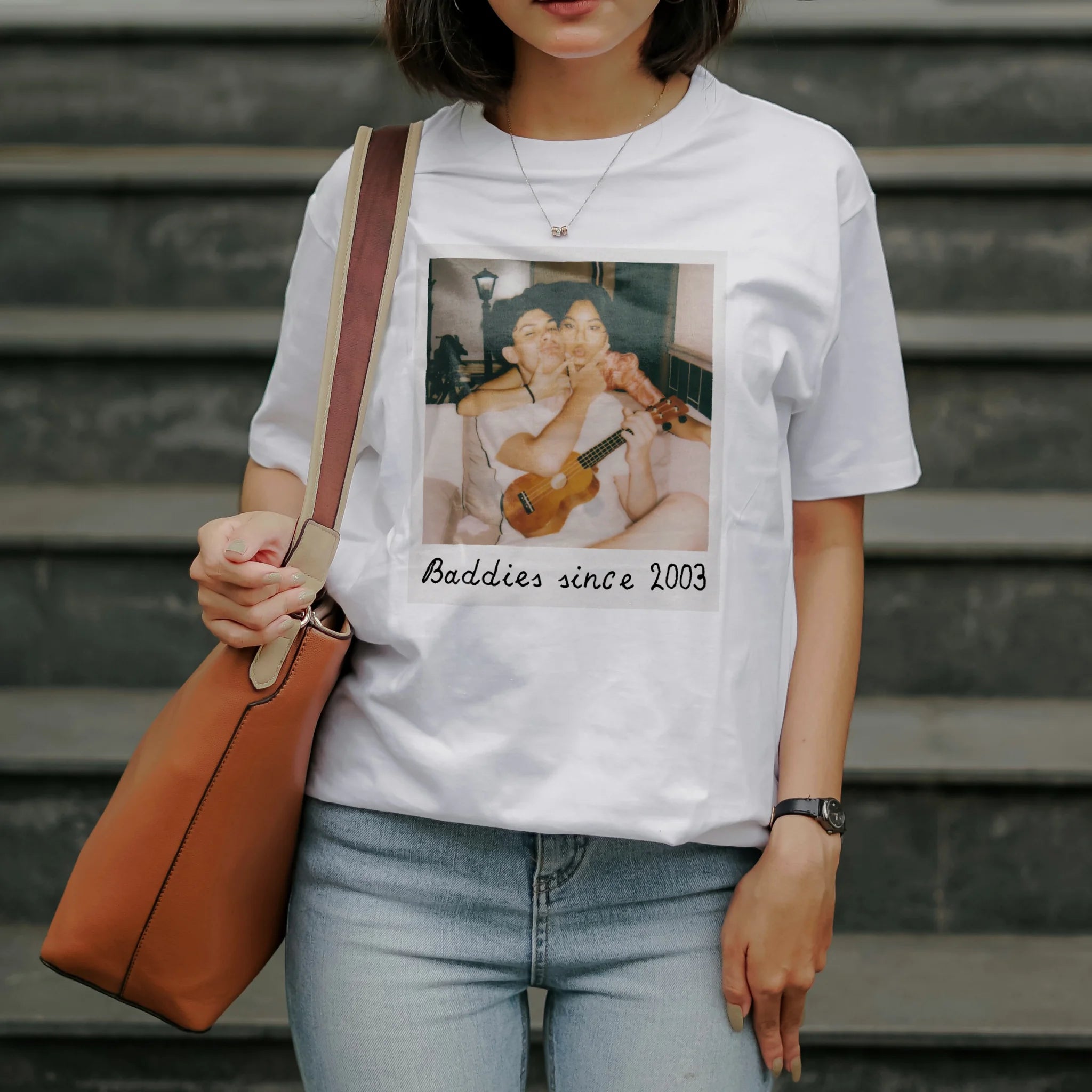 Vintage-Polaroid-Foto-Shirt für Paare & Freundinnen - Personalisierbares T-Shirt