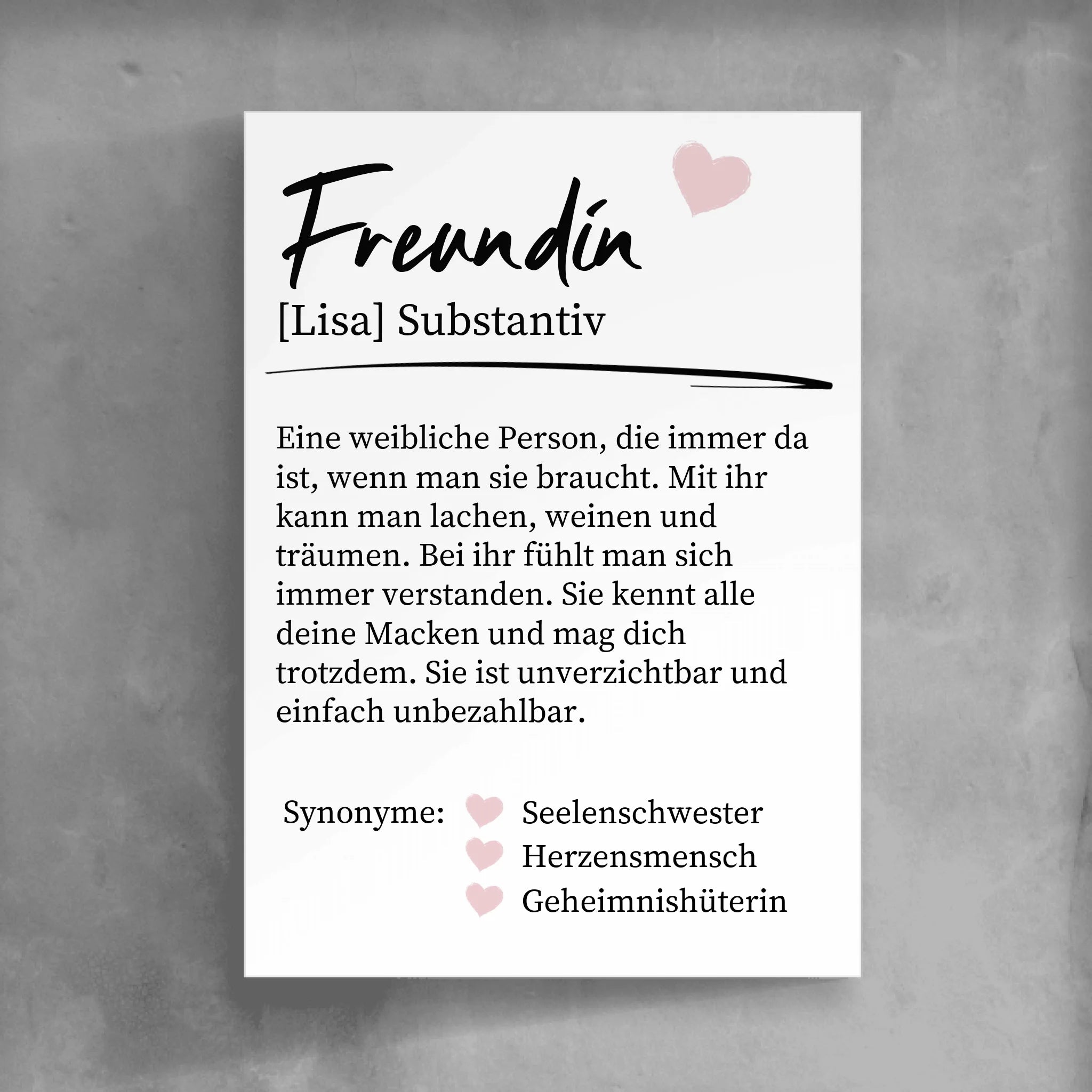 Definition von Freundin für Paare, Freundin, Schwester & Tante - Personalisierbares Poster