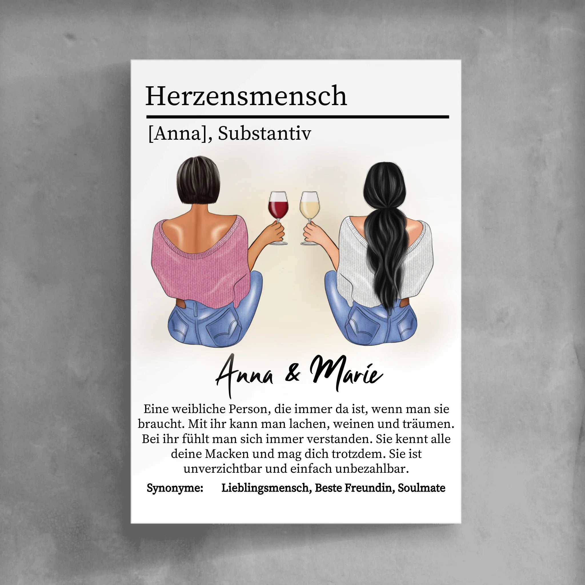 Definition Herzensmensch / Sitzende Besties für Freundinnen & Schwestern - Personalisierbares Poster