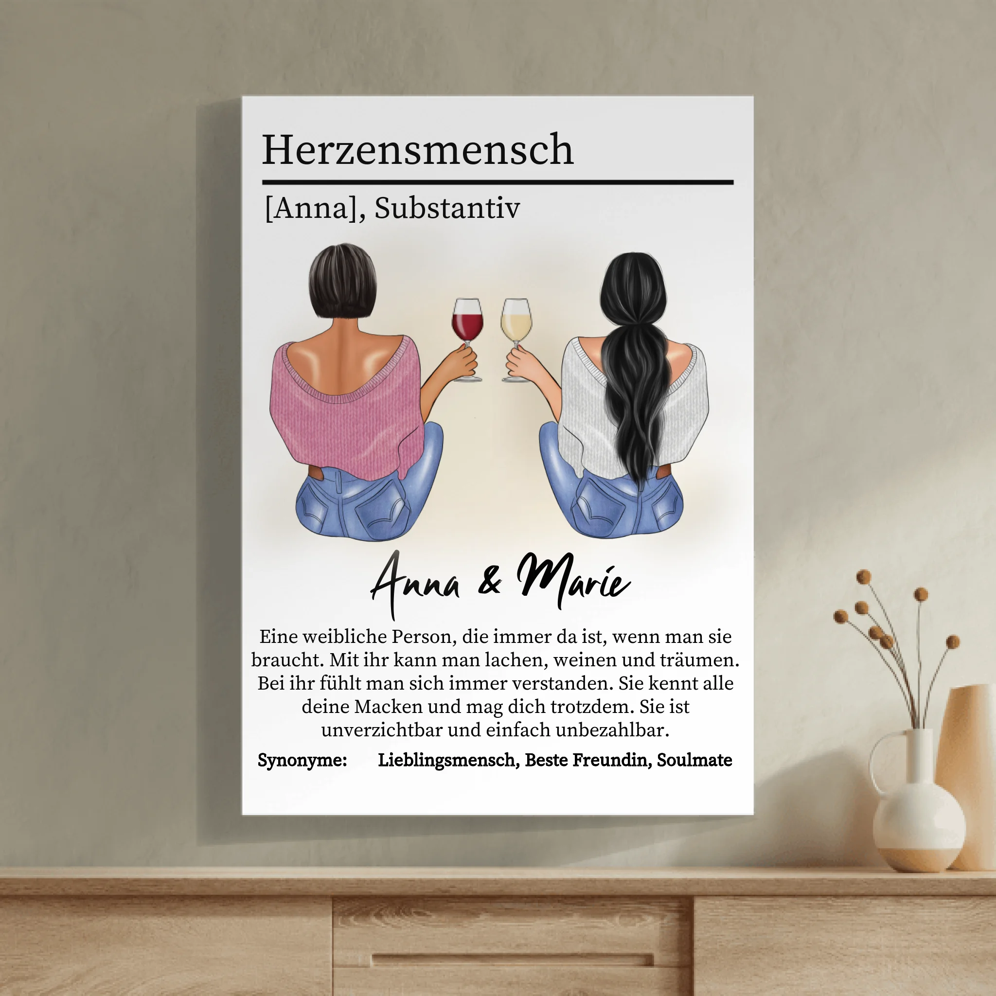 Definition Herzensmensch / Sitzende Besties für Freundinnen & Schwestern - Personalisierbares Poster