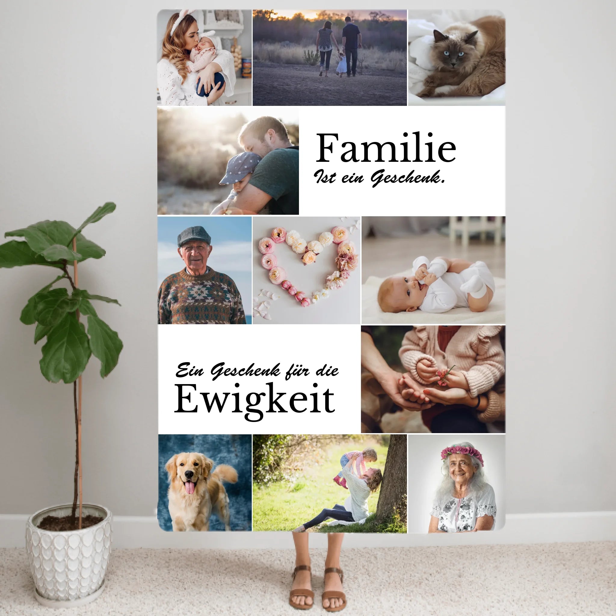 Familie ist ein Geschenk mit Fotocollage - Personalisierbare Premium Decke