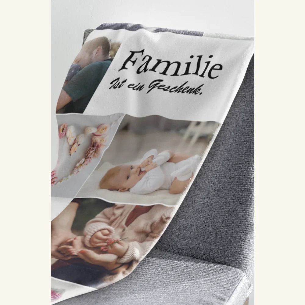 Familie ist ein Geschenk mit Fotocollage - Personalisierbare Premium Decke