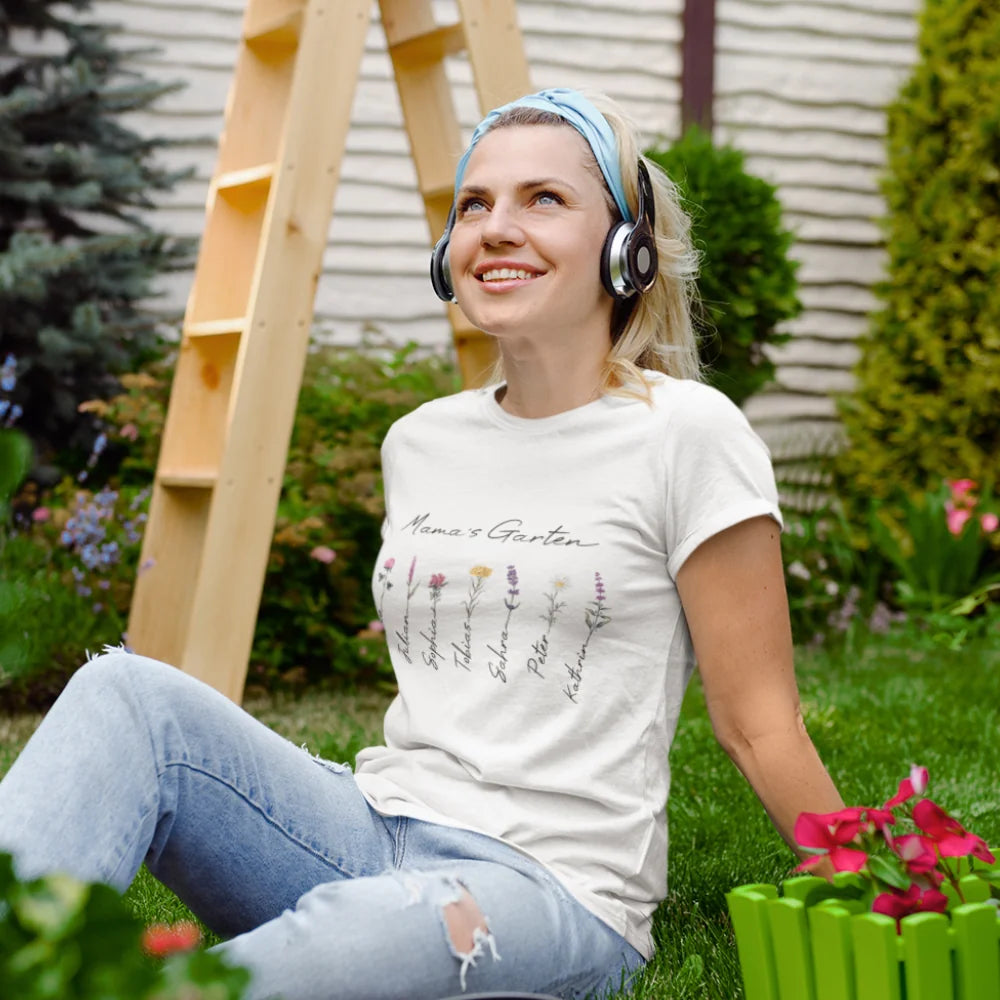 Blumengarten für Mama, Oma, Freundin & Tante - Personalisierbares T-Shirt