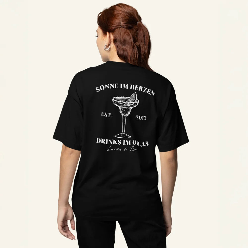 Sonne im Herzen - Drinks im Glas - personalisierbares T-Shirt