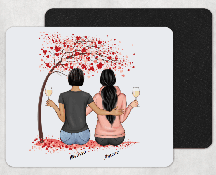 sitzende Freundinnen unterm Baum - Personalisierbares Mousepad - wefriends