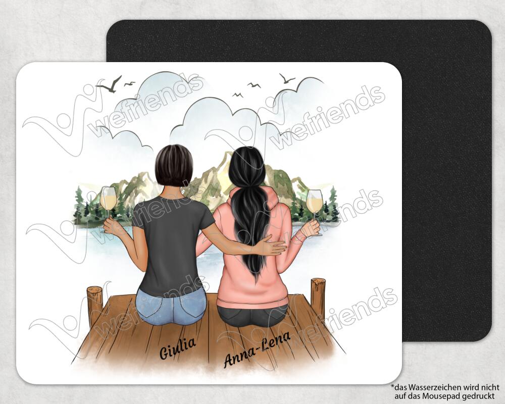 sitzende Freundinnen - Personalisierbares Mousepad - wefriends