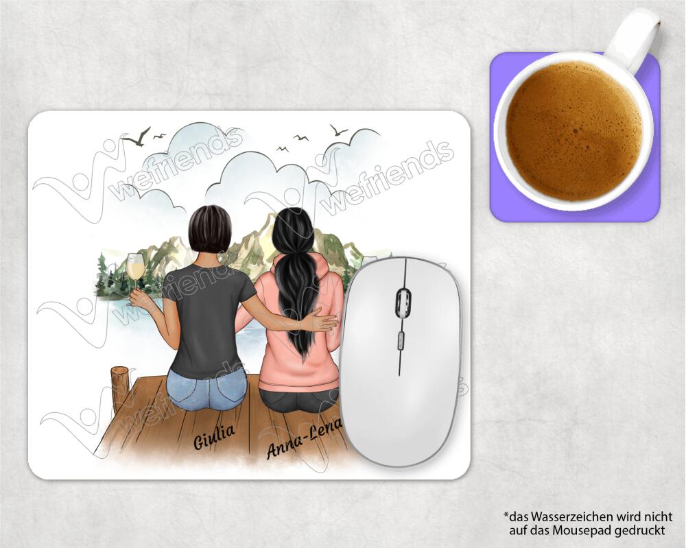 sitzende Freundinnen - Personalisierbares Mousepad - wefriends