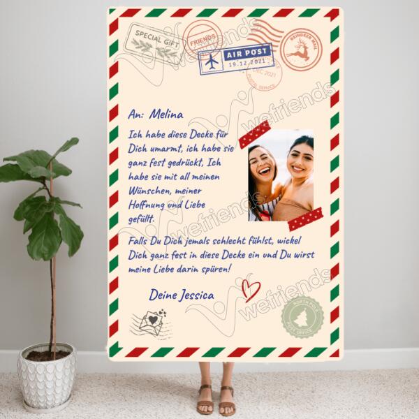 Foto Upload Weihnachtsversion "Par Avion" (150cm x 100cm) - Personalisierbare Flauschdecke - wefriends