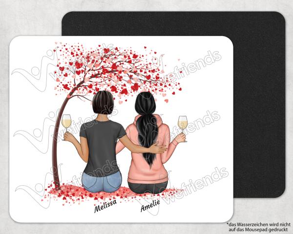 sitzende Freundinnen unterm Baum - Personalisierbares Mousepad - wefriends