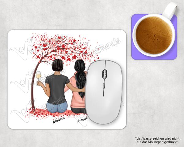 sitzende Freundinnen unterm Baum - Personalisierbares Mousepad - wefriends