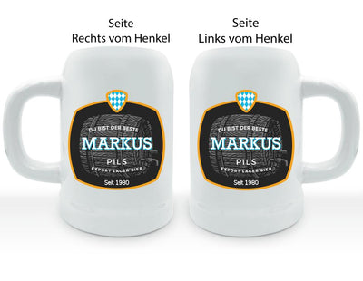 Blau-Weiß Bierlabel - Personalisierbarer Bierkrug