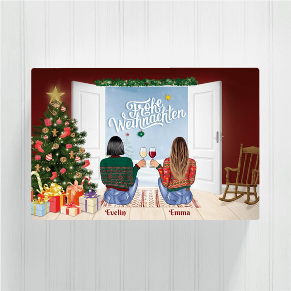 Sitzende Besties Weihnachten - Personalisierbare Leinwand